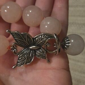 Rose Quartz necklace with butterfly closure, so pretty.